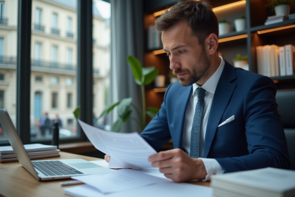 Comptable français en costume dans un bureau moderne