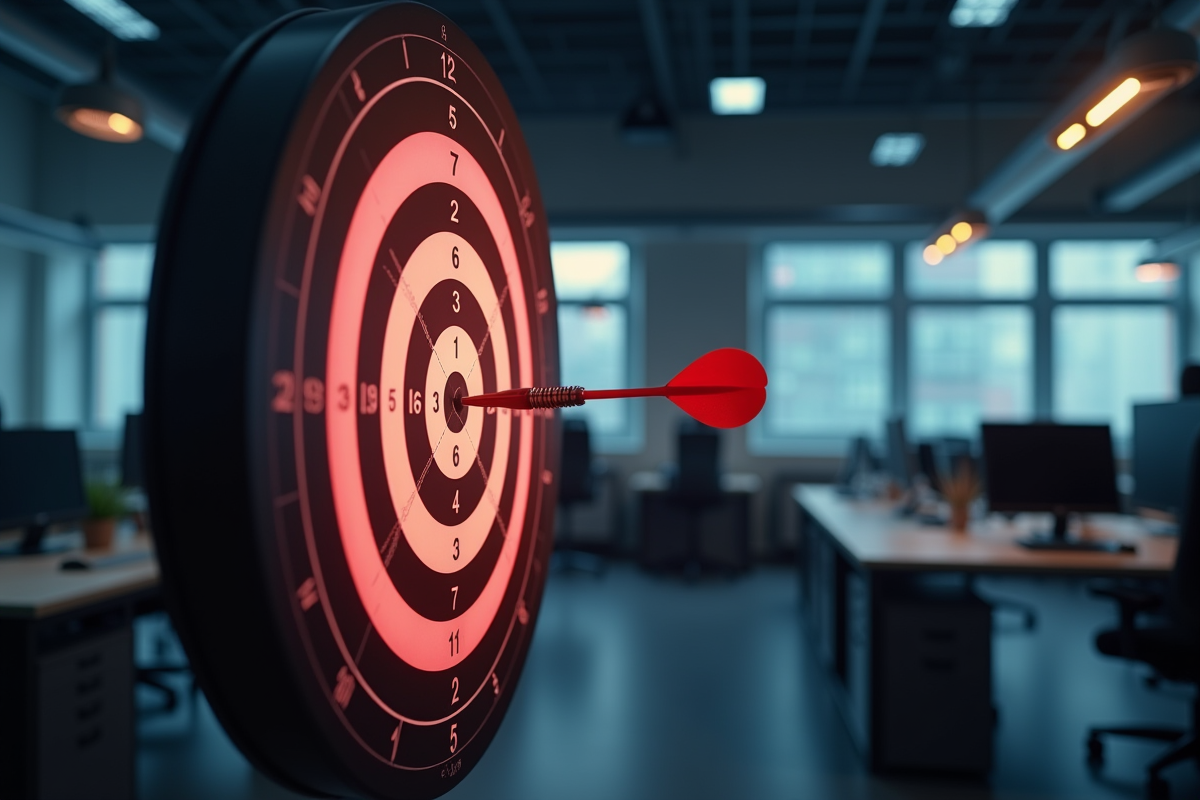 Dartboard avec fléchette dans le centre symbolisant la précision