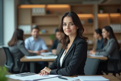 Femme en bureau moderne assise &agrave; son poste