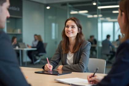 Femme en r&eacute;union de bureau en tenue smartcasual