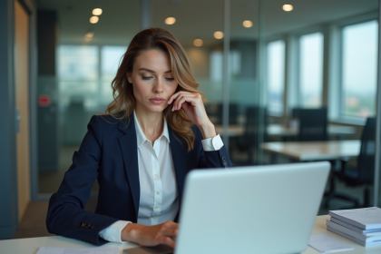 Femme professionnelle analysant des rapports SEO au bureau