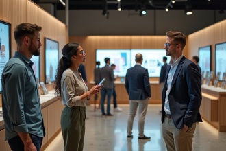 Groupe de jeunes professionnels dans un magasin moderne