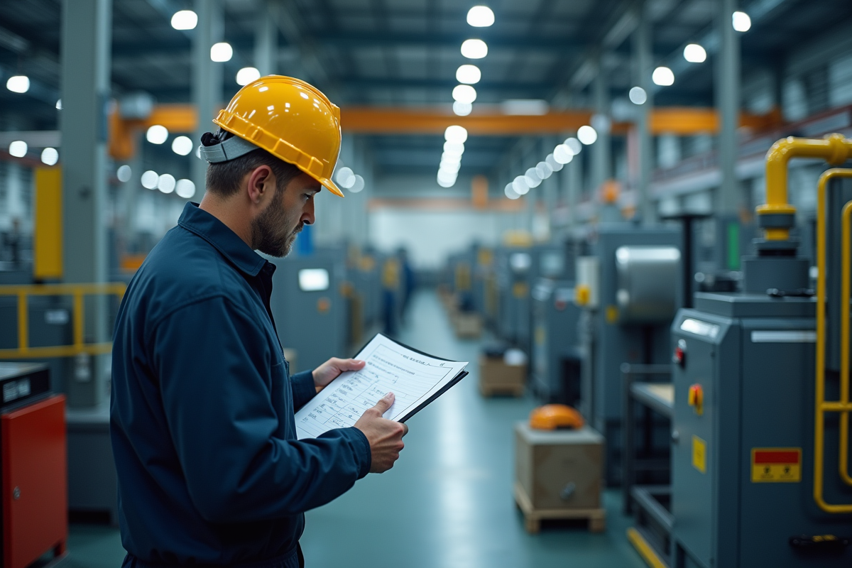 Ingénieur industriel inspectant l équipement de sécurité