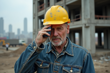 Ouvrier de construction urbain en tenue us&eacute;e