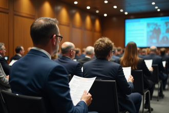 Groupe de participants en réunion d'entreprise en salle moderne