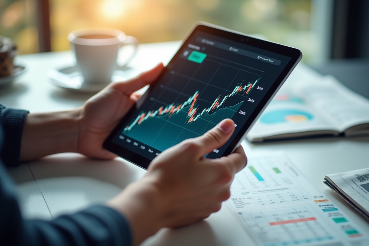 Mains tenant une tablette avec graphique de croissance économique